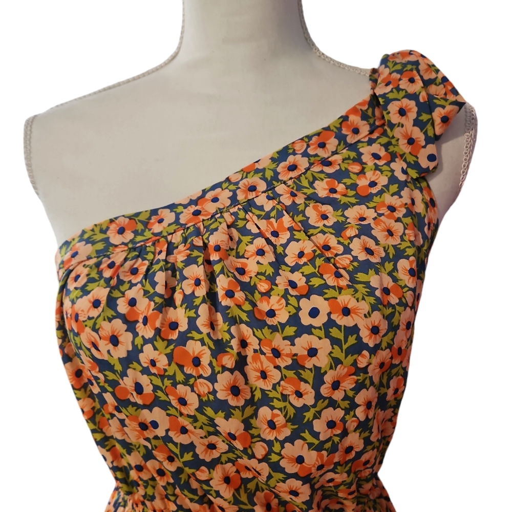 Women's Floral Maxi Dress Knot One Shoulder Sleeveless Ruffle Hem Flowy Boho - Picture 2 of 4